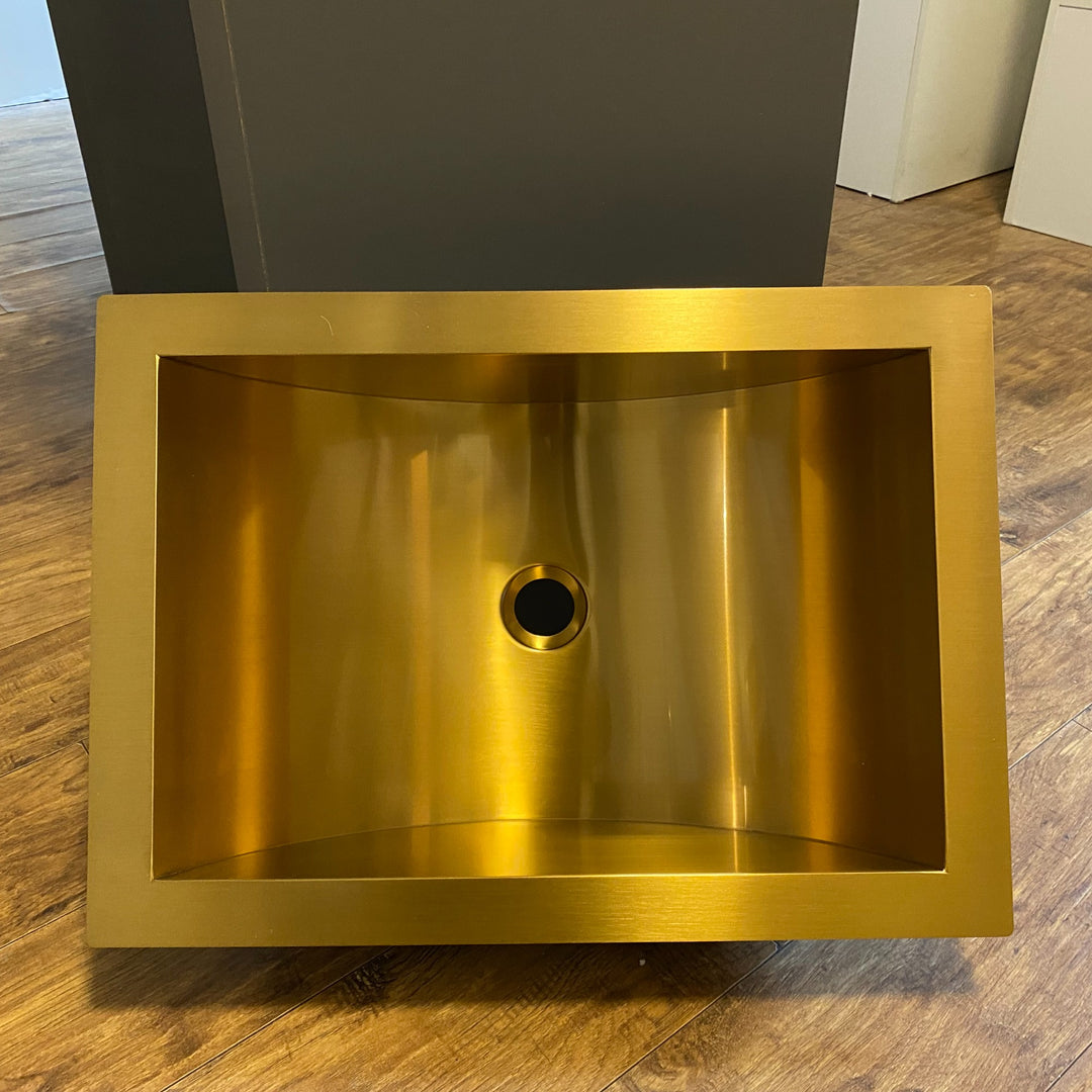 Commercial Brushed Gold Rectangular 16 gauge Stainless Steel Undermount Bathroom sink