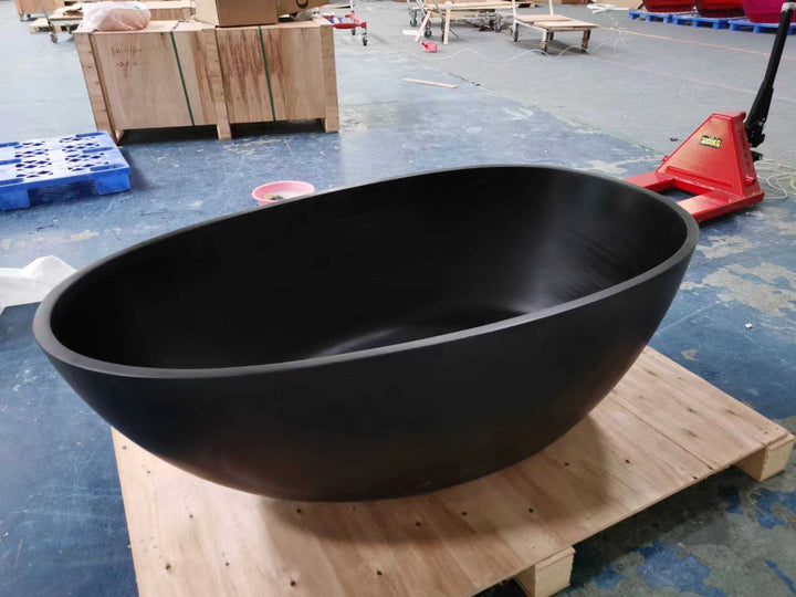 Black matte Solid surface stone freestanding bathtub  55"x30"X21"