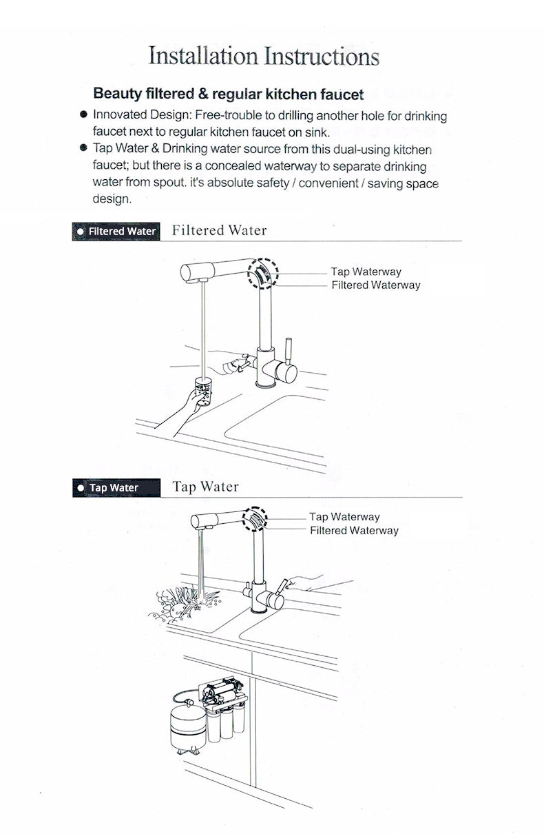 NORWAY II -Filter Kitchen Faucet Dual Handles Deck Mounted Pull Out Mixer Tap 360 Degree Rotation Water Purification Crane