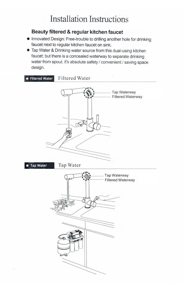 NORWAY II -Filter Kitchen Faucet Dual Handles Deck Mounted Pull Out Mixer Tap 360 Degree Rotation Water Purification Crane