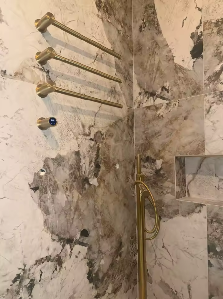 Brushed gold CSA clean sleek euro design hardwire towel warmer