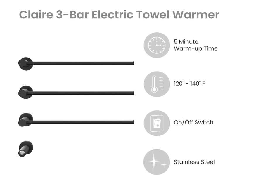 Gold polish clean sleek euro design hardwire towel warmer