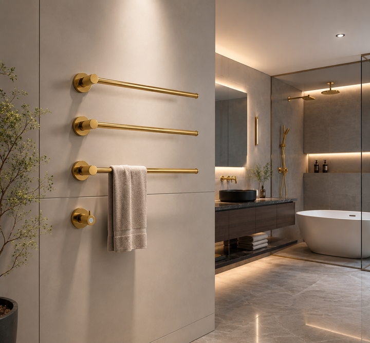 Gold polish clean sleek euro design hardwire towel warmer