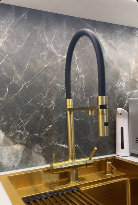 Brazilia 2.0 -Brushed Gold 3 Way  Deck Mounted Kitchen Mixer Tap 360 Rotate Drinking Sink Tap Water Purification Tap Crane For Kitche