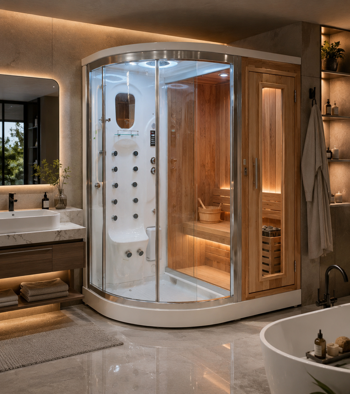 Stock - Ready to shipped -Multi Function Cabin Steam shower and Sauna Room with red canadian cedar wood System 806-Left Side Drain