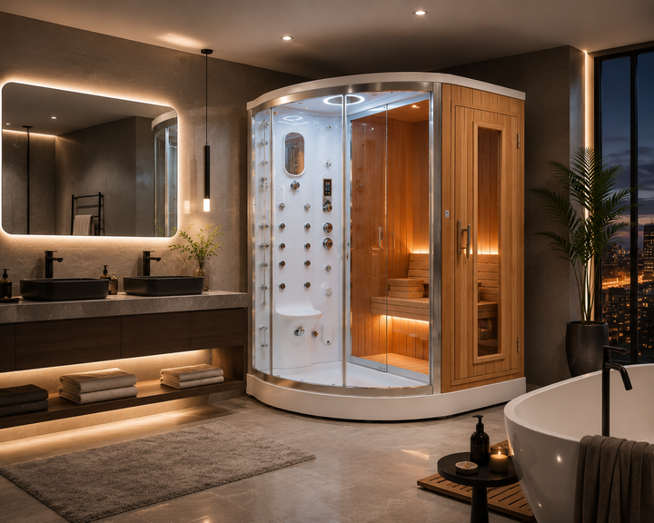 Stock - Ready to shipped -Multi Function Cabin Steam shower and Sauna Room with red canadian cedar wood System 806-Left Side Drain