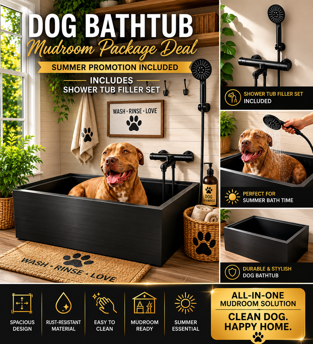 Black Pearl Grey Gun-Pet Dog Artisan made bathtub mudroom washing station 16 gauge commercial grade stainless steel