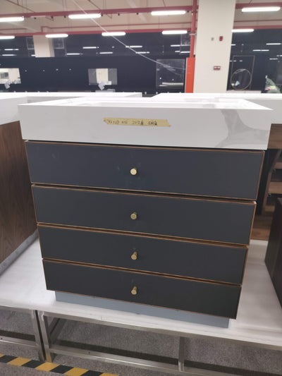 Tuscan-Grey with brushed gold trim solid walnut wood modern bathroom vanity