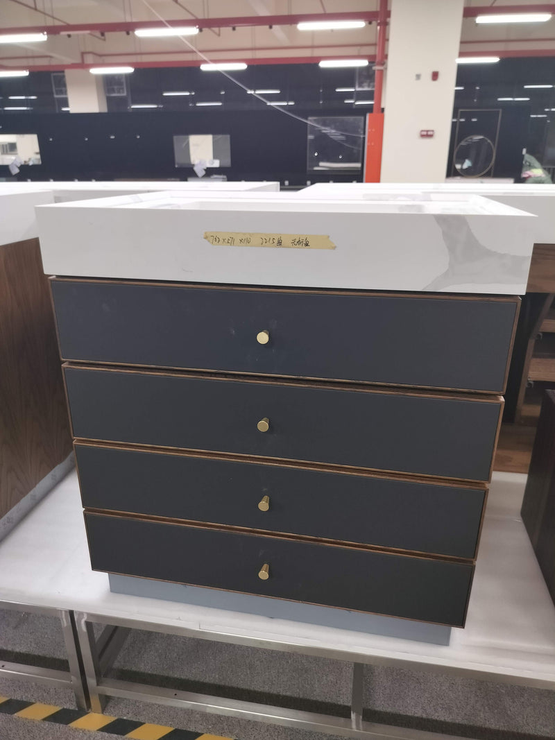 Tuscan-Grey with brushed gold trim solid walnut wood modern bathroom vanity