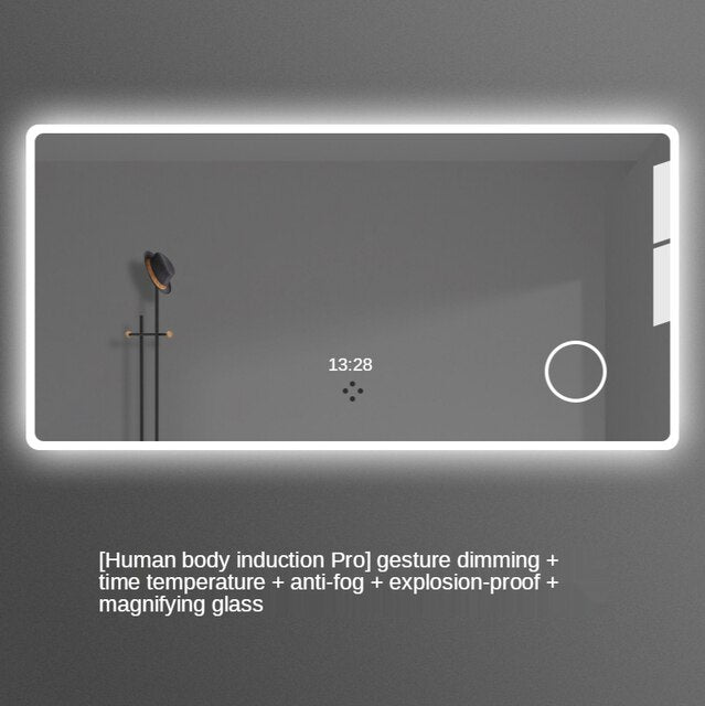 Placido-Bathroom Mirror Antifog Glass Led Smart Bathroom Mirror Touch Screen with Bluetooth LED Light