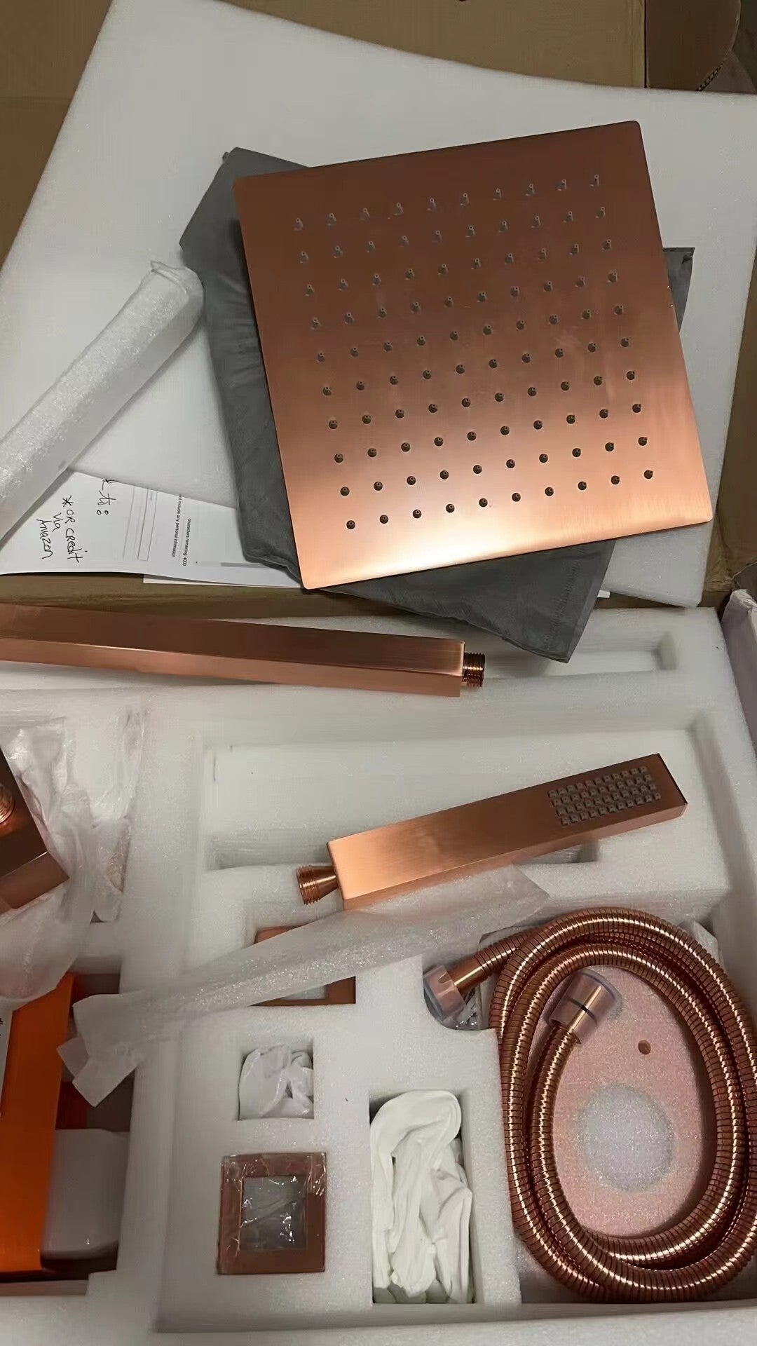 Copper Satin Shower Kit with 12" Rain Shower Head Set and 4 Body Jets