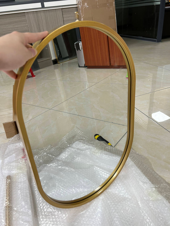Double both side glass mirrors-Brushed Gold metal Oval ceiling mount bathroom mirror NO LED -Custom