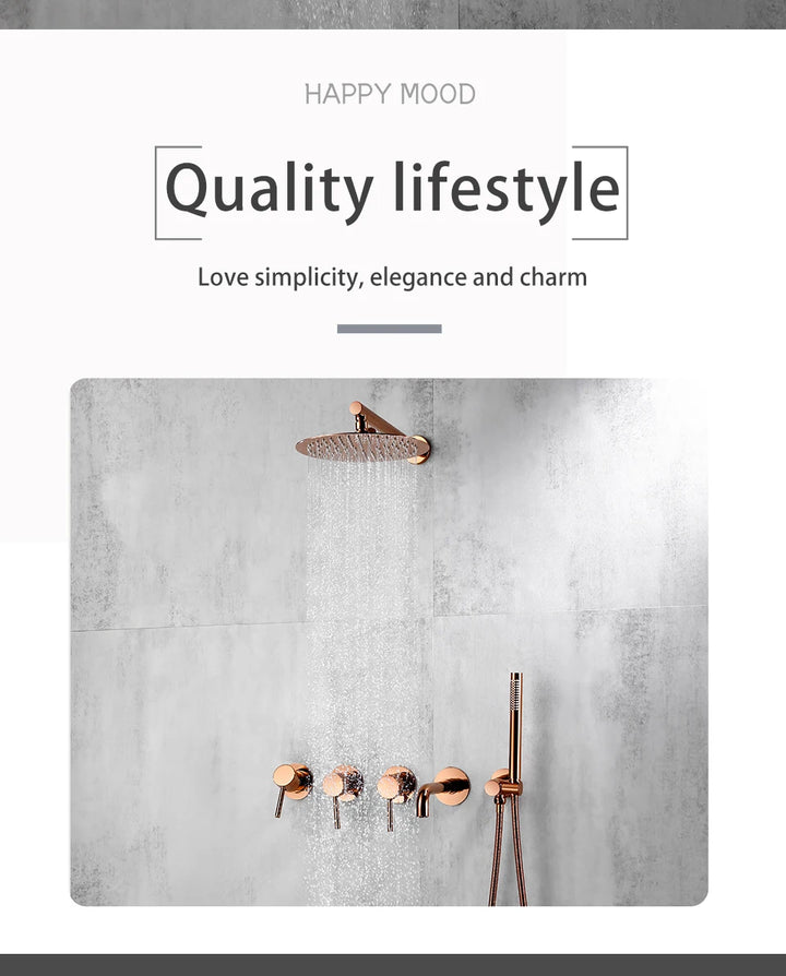 Round 3 way volumen control rain -hand spray and tub spout shower kit