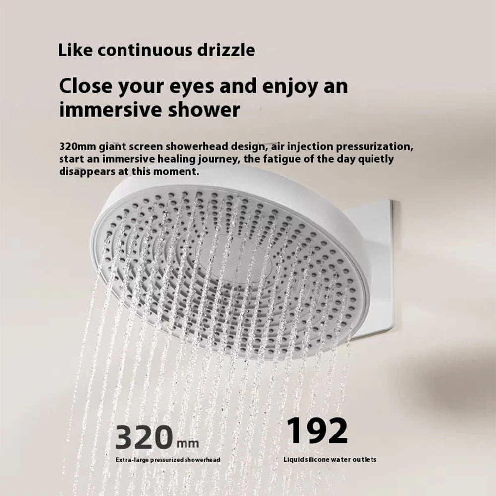 White Round Concealed Thermostatic Shower System 320mm Rainfall Solid Brass Wall Mounted Anti-Scald 3-Function Hand Shower Bathroom Set