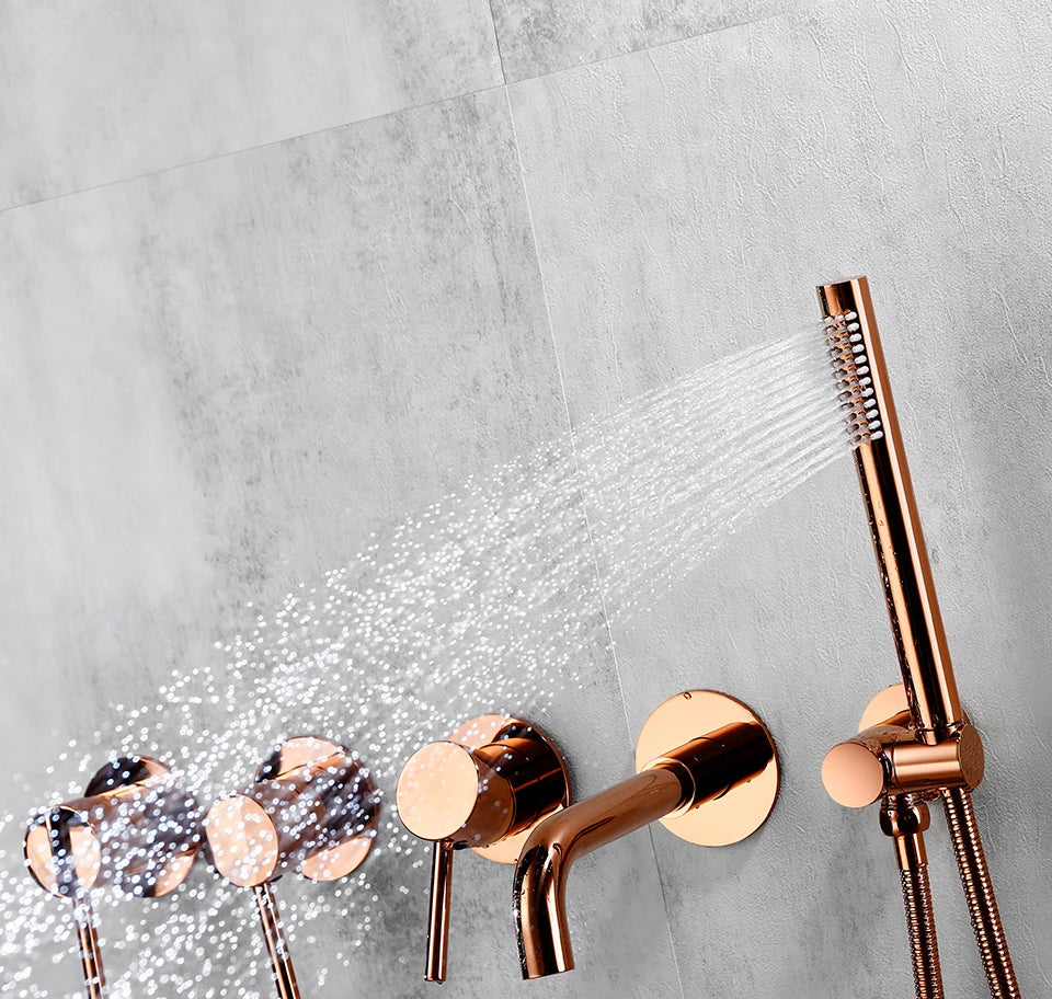 Round 3 way volumen control rain -hand spray and tub spout shower kit