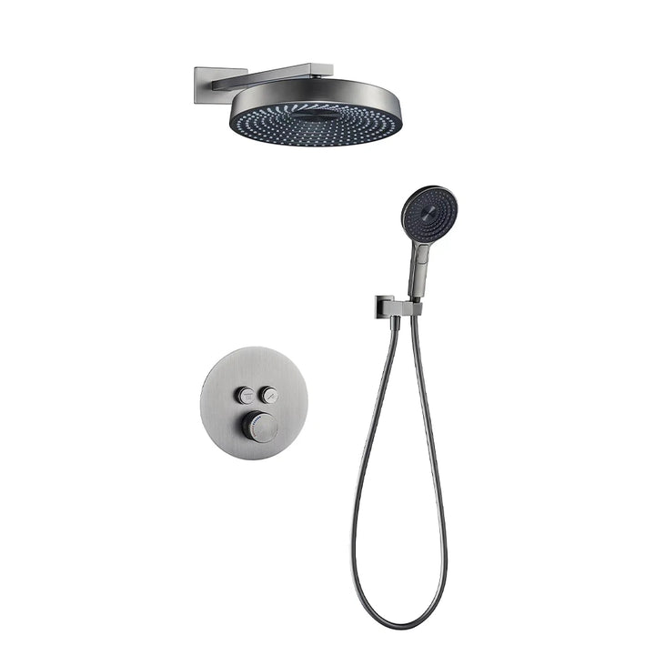 White Round Concealed Thermostatic Shower System 320mm Rainfall Solid Brass Wall Mounted Anti-Scald 3-Function Hand Shower Bathroom Set