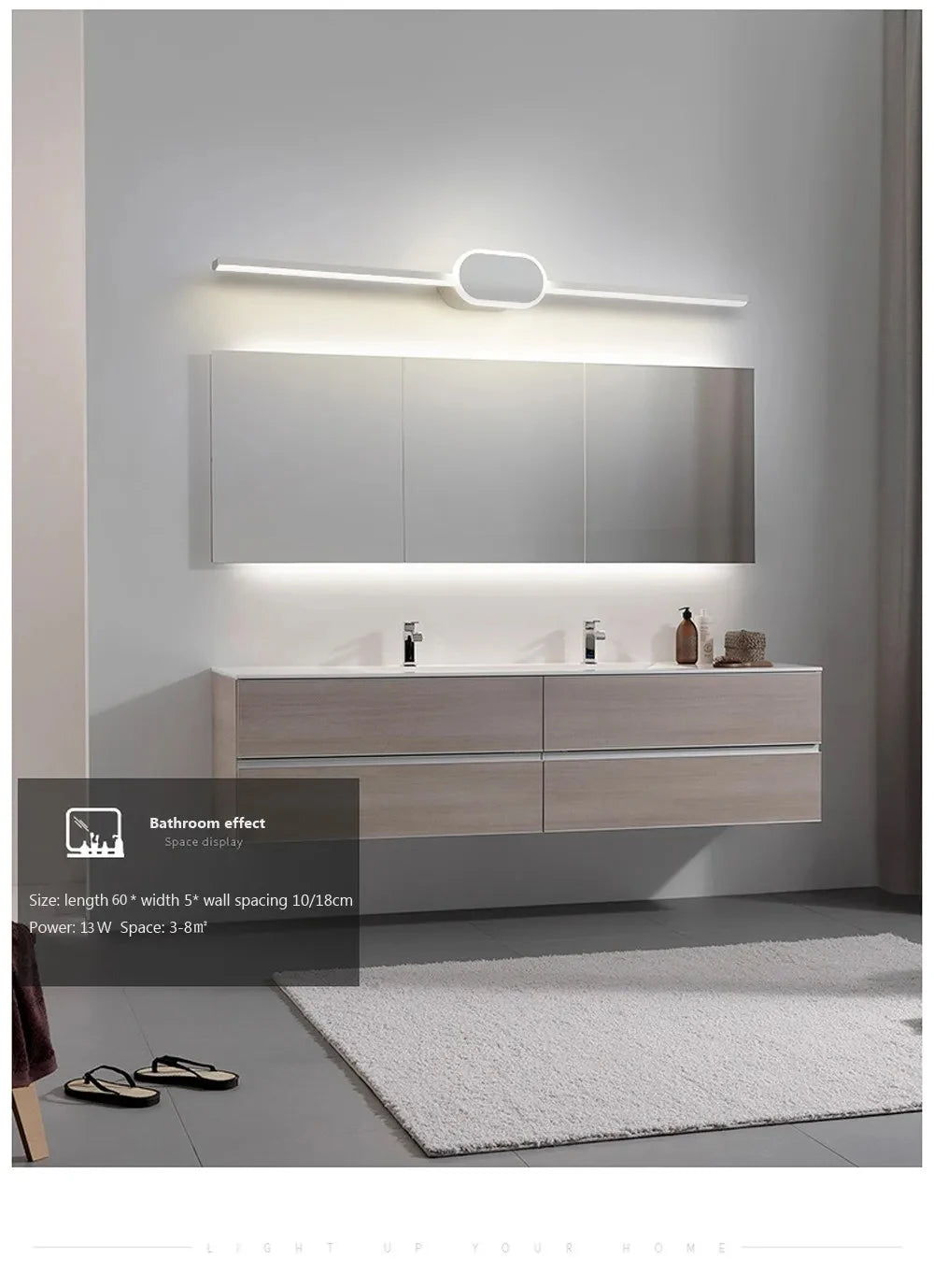 40/60/80CM Mirror Front Lamp  Bathroom Decorative Lights Mirror 40/60/80cm Long Strip Wall Sconces Living Room Indoor Fixture