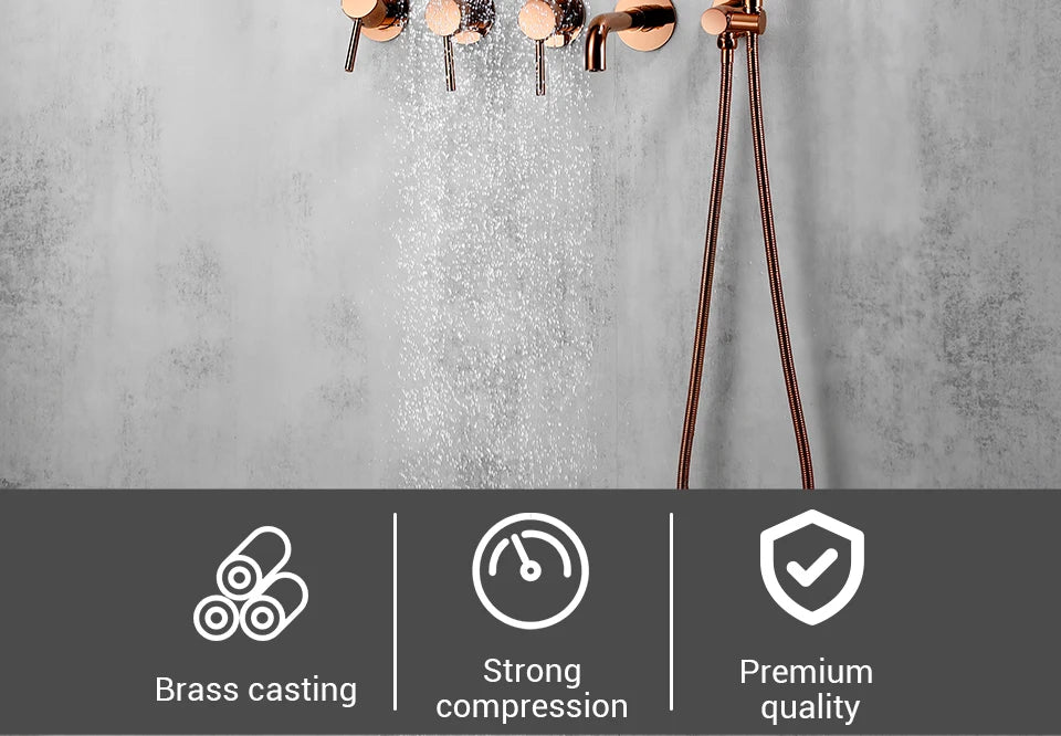 Round 3 way volumen control rain -hand spray and tub spout shower kit