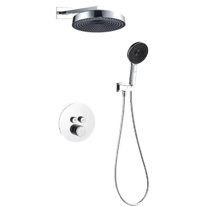 White Round Concealed Thermostatic Shower System 320mm Rainfall Solid Brass Wall Mounted Anti-Scald 3-Function Hand Shower Bathroom Set