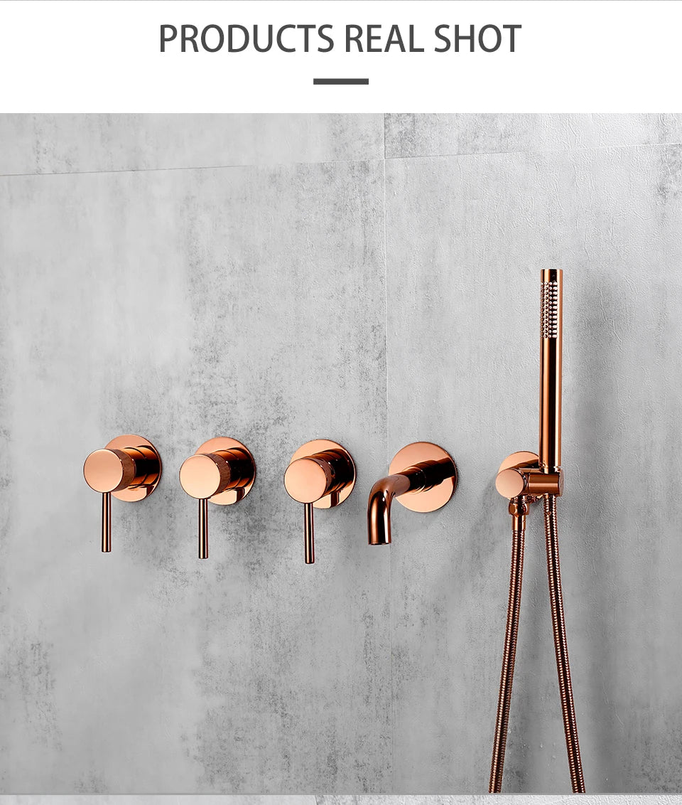 Round 3 way volumen control rain -hand spray and tub spout shower kit