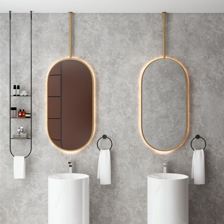 CUSTOM - Back Led Lit  Oval ceiling suspended mount bathroom mirror