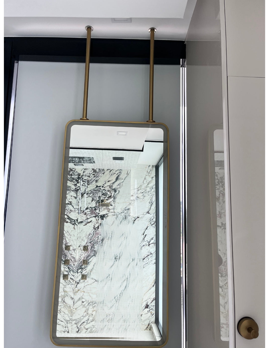 Custom-Brushed Gold-Rectangular LED pendant LED light celling mounted bathroom mirror