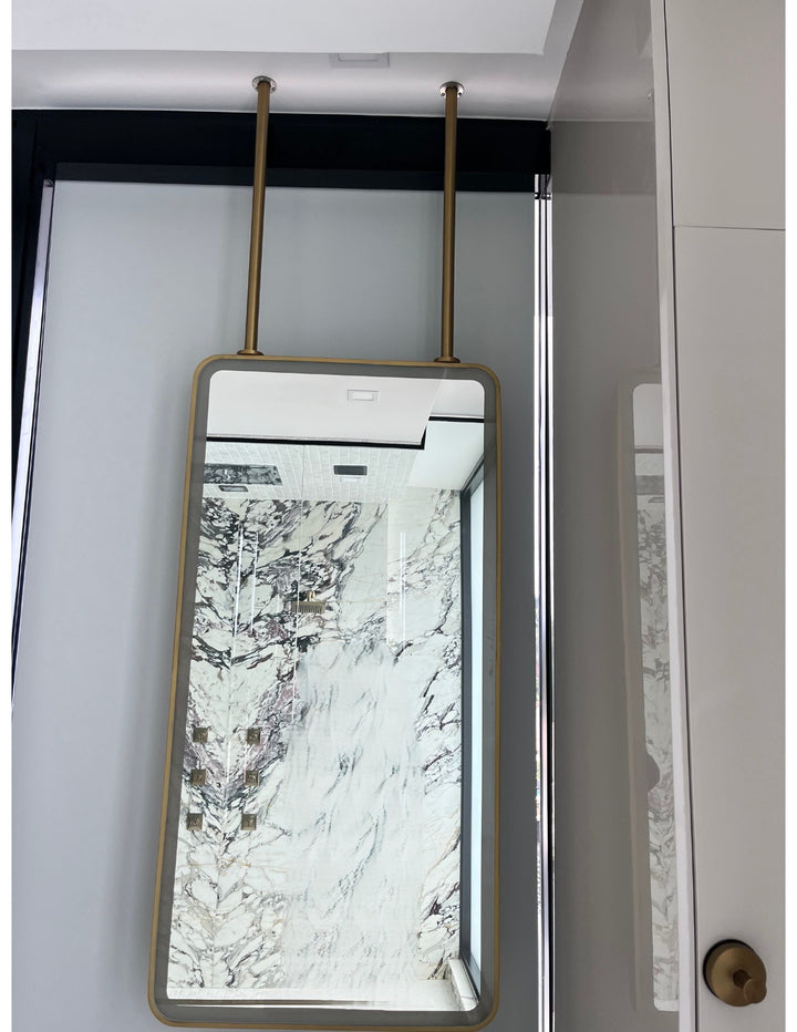 Custom-Brushed Gold-Rectangular LED pendant LED light celling mounted bathroom mirror