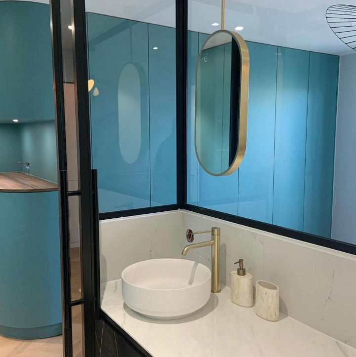 Custom-Double side Mirror-Brushed Gold-Oval Suspended Ceiling Mount Double Side LED Bathroom Mirror