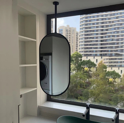 Custom-Black matte Oval Ceiling mount NO LED bathroom mirror