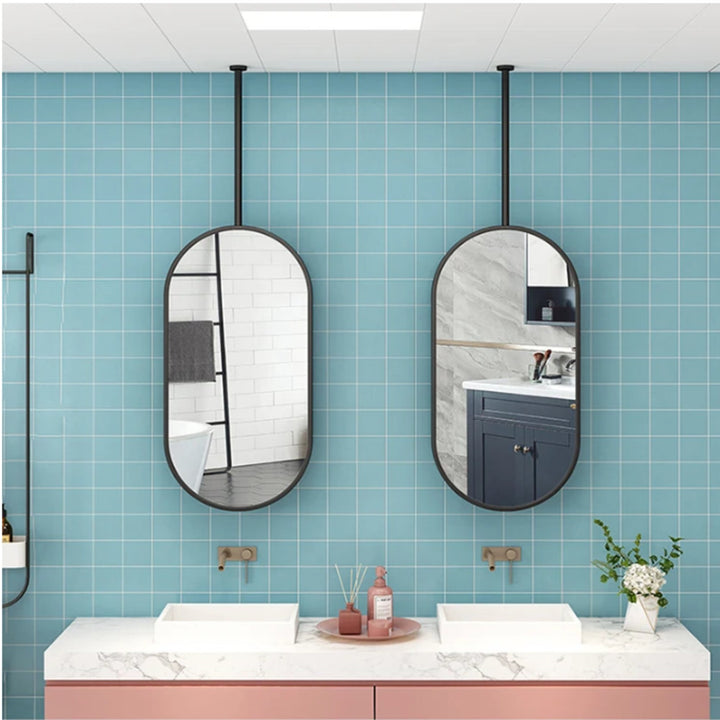 Custom-Black matte Oval Ceiling mount NO LED bathroom mirror