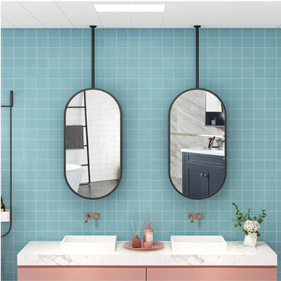 Black matte Oval Ceiling mount bathroom mirror