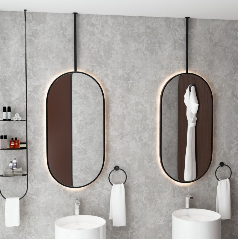 CUSTOM - Back Led Lit  Oval ceiling suspended mount bathroom mirror