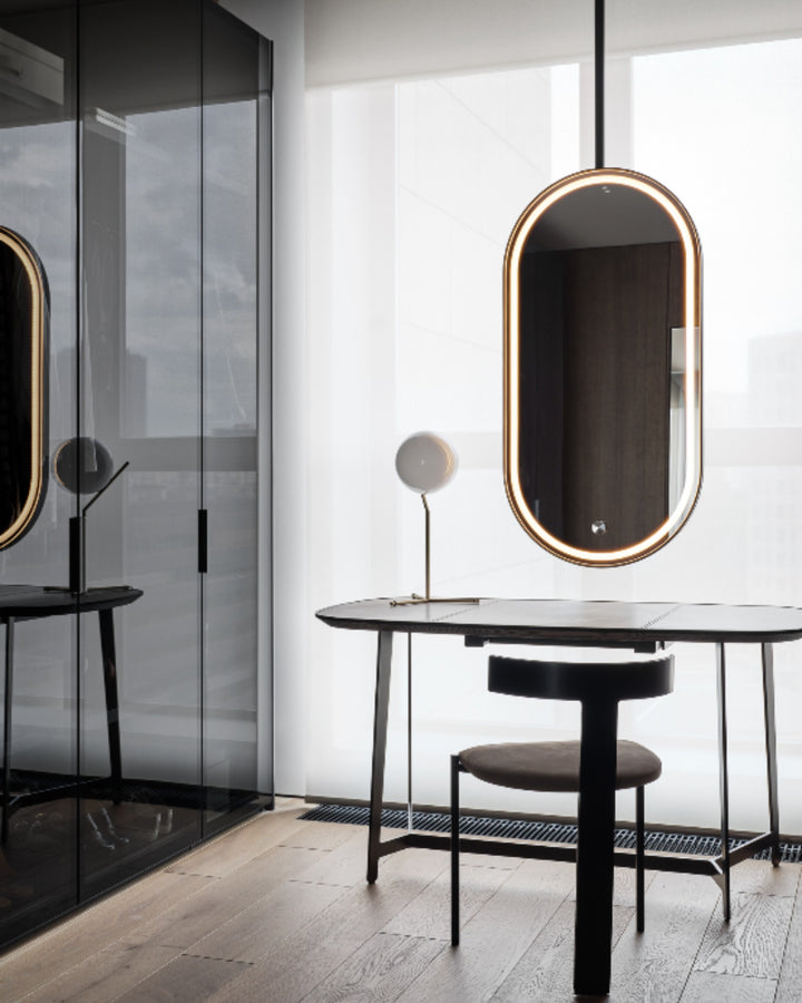 Custom-PARIS 1- Black Oval shape One Side Ceiling Mounted Oval Mirror Bathroom LED Sensor Full Length Mirror