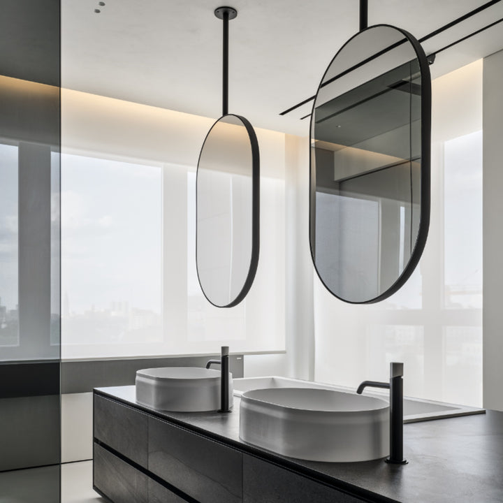 Custom-Black Matte Oval NO LED ceiling mount pendant bathroom mirror