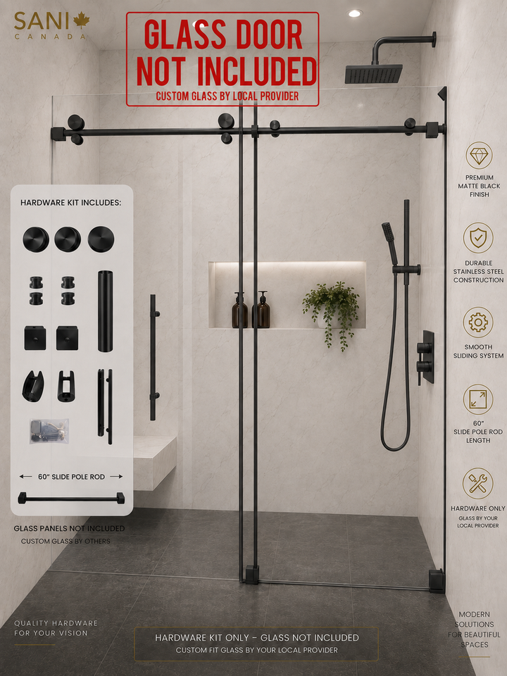 Black Frameless Sliding Track Shower Glass Door Hardware Kit SS05