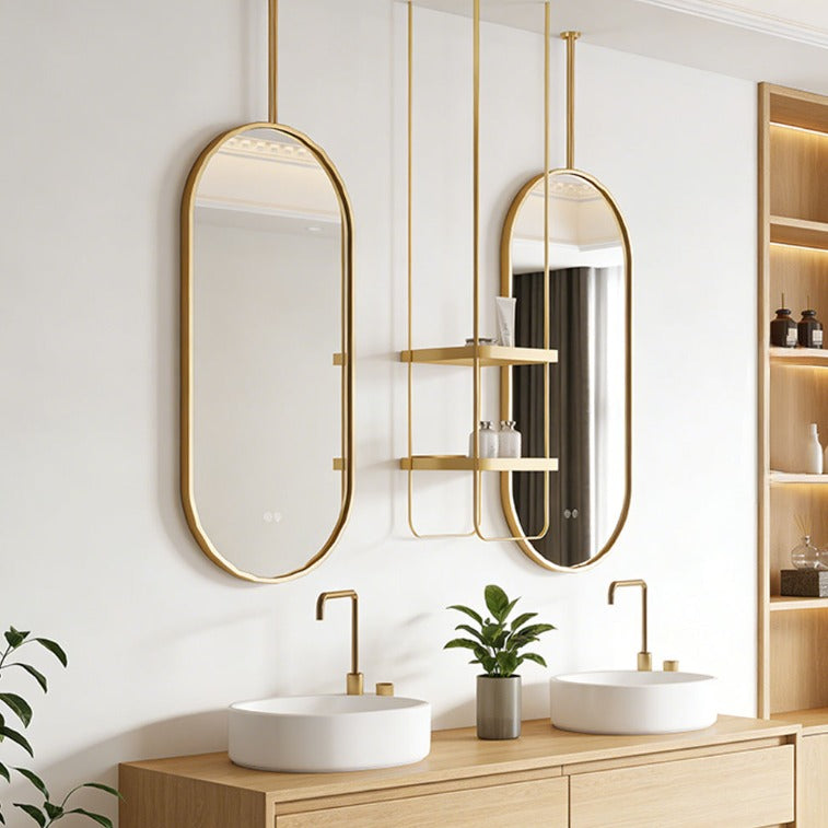 STOCK READY TO SHIP- Brushed Gold Oval ceiling suspended mount bathroom mirror NO LED 24"x48"
