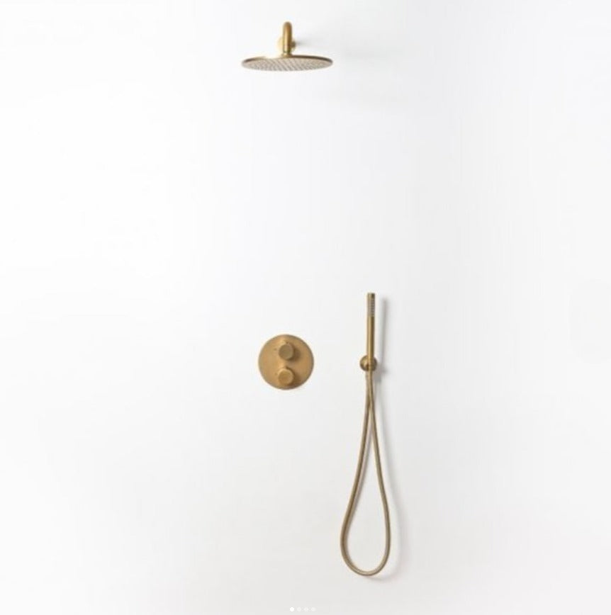 CSA-Round Brushed Gold 16" Inches Rain 2 way function diverter Thermostaic Shower Kit