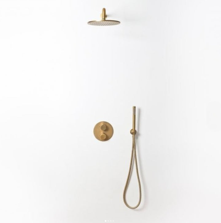 CSA-Round Brushed Gold 16" Inches Rain 2 way function diverter Thermostaic Shower Kit