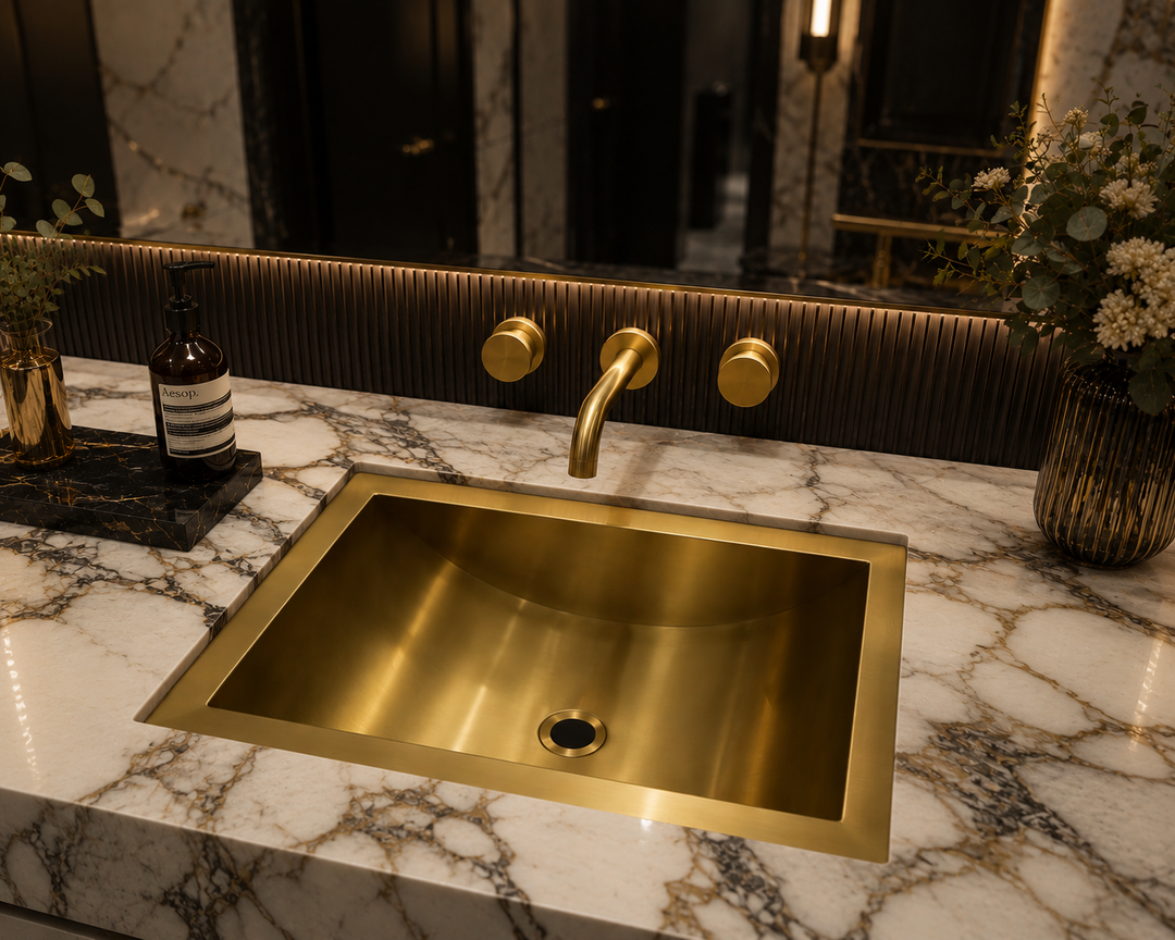 Commercial Brushed Gold Rectangular 16 gauge Stainless Steel Undermount Bathroom sink