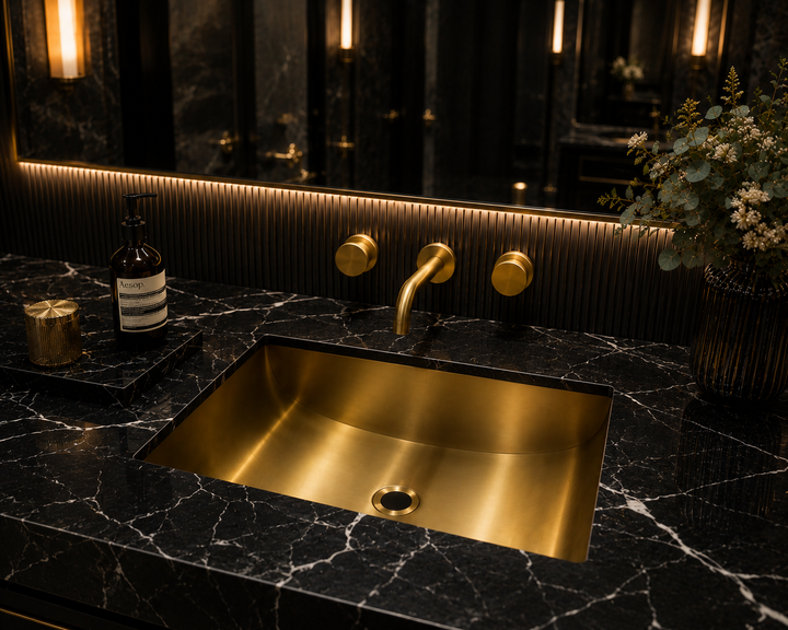 Commercial Brushed Gold Rectangular 16 gauge Stainless Steel Undermount Bathroom sink