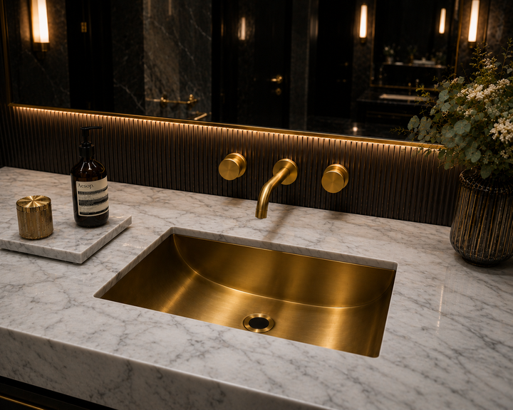 Commercial Brushed Gold Rectangular 16 gauge Stainless Steel Undermount Bathroom sink