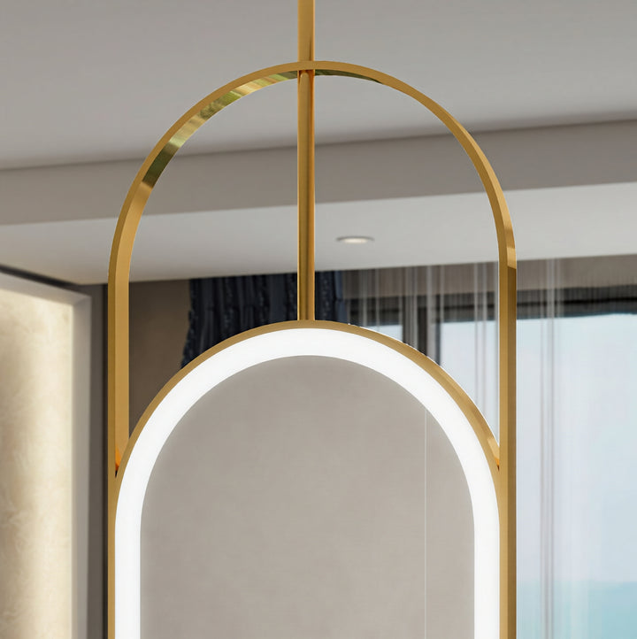 STOCK READY TO SHIP- Nordic- Oval shape Brushed Gold LED light celing mounted bathroom mirror 20"x36"