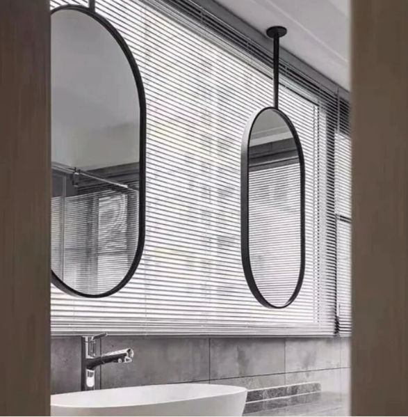 Custom-Black matte Oval Ceiling mount NO LED bathroom mirror