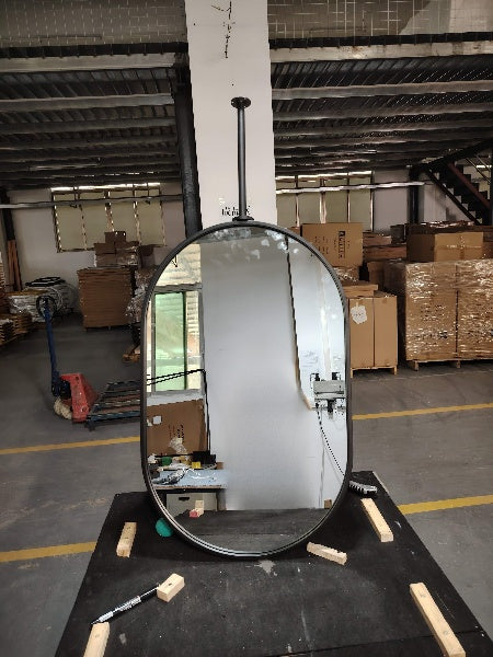 Custom-Black matte Oval Ceiling mount NO LED bathroom mirror