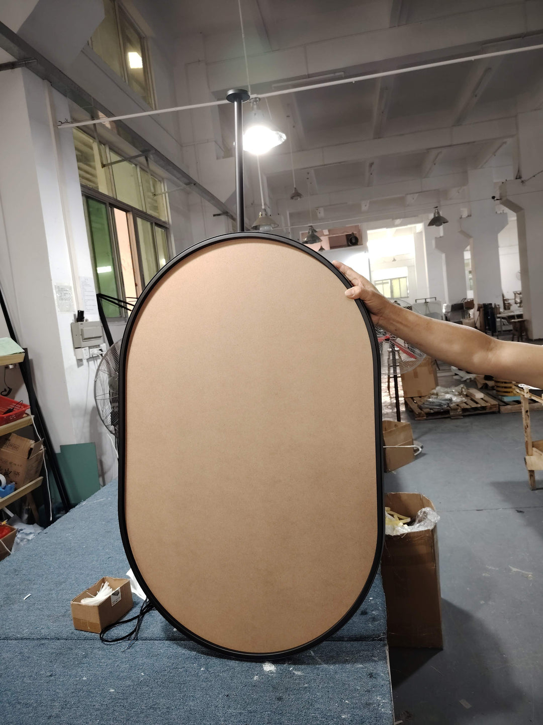 Custom-Black-1 Side Ceiling Mounted Oval Mirror Bathroom LED Sensor Full Length Mirror
