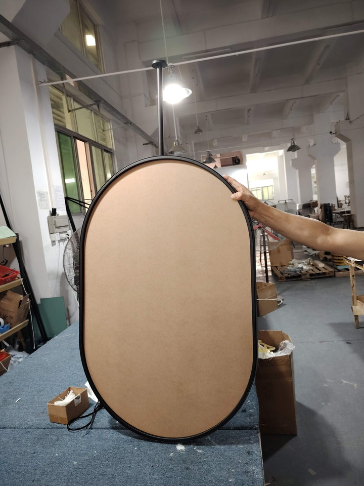 Custom-Black-1 Side Ceiling Mounted Oval Mirror Bathroom LED Sensor Full Length Mirror