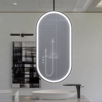 Custom-Black-1 Side Ceiling Mounted Oval Mirror Bathroom LED Sensor Full Length Mirror
