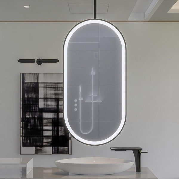STOCK READY TO SHIP-Double side Black Ceiling Mounted Oval Mirror Bathroom LED Sensor Full Length Mirrors