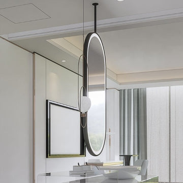 STOCK READY TO SHIP-Black- Oval -1 Side Ceiling Mounted Suspended LED Mirror 20"X32'