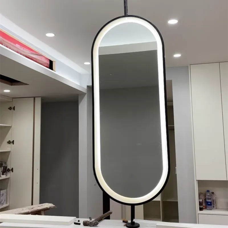 Custom-Black-1 Side Ceiling Mounted Oval Mirror Bathroom LED Sensor Full Length Mirror